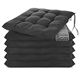 Brandsseller 6er Set Stuhlkissen 40x40x5 cm Sitzkissen Polster Stuhlauflage mit Haltebändern Dekokissen für Indoor Outdoor gesteppt - Anthrazit