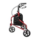 Rollator mit 3 Rädern, leicht, faltbar, für Senioren, ältere Menschen, Kohlenstoffstahlrohr, zusammenklappbar, mit feststellbaren Bremsen und Tragetasche, aufrechter Rollator verstellbar, Gehgestell