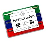 perfect line • 75 Heftstreifen (3x25 Stk.), recycelbarer Kunststoff, MADE IN GERMANY (blau, rot, grün)