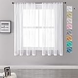 MRTREES Vorhänge Gardinen mit Store Vorhang Voile halbtransparent kurz in Leinenoptik Gardine Schals Weiß 145×140cm (H×B) für Wohnzimmer Schlafzimmer Kinderzimmer 2er Set