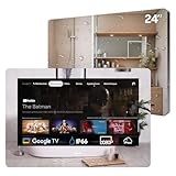 SYLVOX Smart Mirror Badezimmer Fernseher, Badspiegel TV 24 Zoll FHD | IP66 Wasserdicht 12V Google TV | 1080P Touch Button WiFi Bluetooth Google Assistant für Hotel Gym Sauna(Wandhalterung)