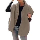 Damen-Winterjacke, einfarbig, warm, Fleece, locker, lässig, ärmellos, lange Westen, Mode, khaki, XXL