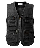 KTWOLEN Herren Denim Weste Casual Bikerweste Multi-Taschen Denim Jacken Motorradweste Outdoor Jeansweste Freizeit Ärmellos Jeansjacke, Schwarz, L