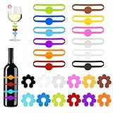 24 Stück Glasmarkierer, Glas Markierung Trinkgläser,Wiederverwendbarer Glasmarker Silikon,Weinglasmarkierer Wein Marker,Charm Weinglasring Silicon für Weinglas,Tassen, Trinkglas,Cocktailglas