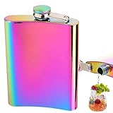 Zulbceo Flachmann aus Edelstahl, 170 ml, Regenbogen-Taschenflaschen mit Trichterbox, tragbar, auslaufsicher, aus Edelstahl und auslaufsicher, für Wandern, Jagd, Camping