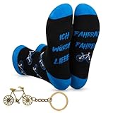 Geyoga Ich Würde Lieber Socken Radfahrer Geschenke Lustige Fahrrad Socken 39-44 Fahrrad Schlüsselanhänger mit Grußkarte Fahrrad Geschenke für Männer Weihnachten, Geburtstag, Advent
