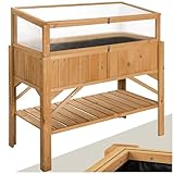 tectake® Hochbeet mit Frühbeet Aufsatz, Pflanzkasten aus witterungsbeständigem Holz, Frühbeet inkl. Ablage & Pflanzfolie, Hochbeet mit Deckel, ideal für Garten, Balkon, Terrasse und als Gemüsebeet