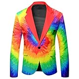 Mymyguoe Bunt Sakko Herren Anzugsakko Modisch Suit Bunt Outfit Langarm Show Jacket Party Blazer Regenbogen Drucken Karneval Kostüm Herrenmode Party Kostüm 80Er Jahre Outfit Schillernde