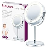Beurer BS 55 Kosmetikspiegel, Beauty-Spiegel mit 7-fach Vergrößerung, mit Dimmfunktion, beleuchteter Schminkspiegel mit LED Licht, ideal für Make-Up und Gesichtspflege, kompakter Bad-Spiegel