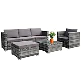 Calma Lux® Gartenmöbel Lounge Set 1-7 Personen viele Modelle inkl. Kissen Hocker Tisch mit Glas Outdoor Loungemöbel Sitzgruppe Garnitur klassisch Dunkelgrau (B:4 Pers)