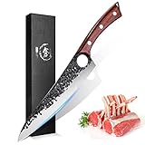 Purple Dragon Extra Scharfe Hackmesser zum Fleischschneiden Metzgermesser für die Küche, Hochwertigem Carbon Edelstahl Kochmesser mit Full-Tang-Design, Geschenkbo