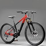 MPLFHSYOS Mountainbike Carbonfaser Erwachsene 18-Gang Shimano-Getriebe Vollfederung Hydraulische Scheibenbremsen Männer Frauen Geländefahrrad(Red)