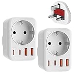 2 Pack Reiseadapter UK Adapter England Deutschland Stecker mit 1 AC & 2 USB-C & 2 USB-A(3.4A) - Reisestecker Typ G Steckdose UK Auf DE EU Steckdosenadapter für England, Irland, Malta, Malediven, usw