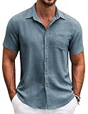 COOFANDY Herren Hemd Sommer Kurzarm Freizeithemden Regular Fit Leicht Sport Strand Männer Hemden mit Taschen Dunkelblau XXL