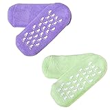2 Paar Feuchtigkeitsspendende Gelsocken, Feuchtigkeitssocken mit Vitamin und Öl infundiert, Gel Spa Socken Zum Reparieren und Erweichen Trockener Haut, Ultraweiche SPA-Socken (Lila & Grün)
