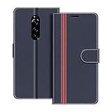 COODIO Handyhülle für Sony Xperia 1 Handy Hülle, Sony Xperia 1 Hülle Leder Handytasche für Sony Xperia 1 Klapphülle Tasche, Dunkel Blau/Rot