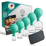 KURGLAS Schröpfgläser aus Echtglas [5 Stück] - Effektive Schröpfgläser mit Saugball & Faszienschaber - Schröpfen mit starker Saugleistung - Schröpfset mit e-Book - Gegen Verspannungen & Cellulite