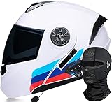 Klapphelm Mit Bluetooth Unisex Motorradhelm Mit Doppelvisier Integrierter Bluetooth-Helm Dot/Ece Genehmigt Motorrad Full Face Helm Rollerhelm Anti-Fog-Doppelspiegel Sturzhelm 13,M
