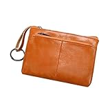 DEARMAMY Geldbörse Mini Münzbeutel Portemonnaie Für Männer Geldbeutel Quetschen Kleine Brieftasche Mit Reißverschluss Kreditkarteninhaber Echtes Leder Light Brown