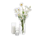 Deko Vase Glas Zylinder Tischdeko: Glasseam 3 Stück/Satz Blumen Vasen Set Modern Glasvase Rund Glaszylinder Blumenvase Tulpenvase Tischvase Fuer Hochzeit Wohnzimmer Tulpen Rose, 10/15/20cm Hoch