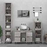 Runheo 3-TLG. Badmöbel-Set Grau Sonoma Holzwerkstoff, Modernes Badezimmer Schrank-Set mit Waschbeckenunterschrank, Standschränke für Stauraum, Feuchtigkeitsbeständig