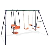 Xichuzi Schaukelset mit 5 Sitzen Orange, Schaukelgestell, Schaukel Outdoor Mit Gestell, Doppelschaukel, Gartenschaukel, Draußen Schaukeln - 91357