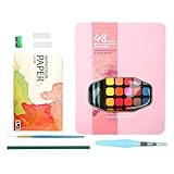 Wasser-Kunst-Malset für Kinder, Malset für Anfänger – 48 Farben Sust Sketching Paints Set | Tragbare Skizzenpalette, Reise-Malset, Bastelbedarf