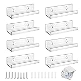 Mocrop 8 Stück Clear Acrylic Shelf 10x3.5x3cm CD Wandhalterung Acryl Regal Transparent Wand Schwimmende Regale mit Schrauben Zubehör, für Flur Display Platten und Fotos, Schlafzimmer, Wohnzimmer