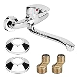 RUCUDIM 360° Drehbar Wasserhahn Küche Wandarmatur, Kalt und Heiß Einhebelmischer, Mischbatterie Küche, Wall Mounted Tap, Waschtischarmatur Waschtischmischer für Wandmontage, Schwenkarm 18CM