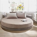 Treer Spannbetttuch Baumwolle Runde Spannbettlaken, Weiche Atmungsaktivem Einfarbige Bedding Hotel Spannbetttuch für Rundbett, Elastische Tiefe Tasche, Große Größen (Hellbraun,220x220+25cm)