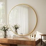 ZenoMirris Spiegel Rund 122cm, runder Wandspiegel mit Aluminiumrahmen, Einfache Montage, Modern Spiegel zum Aufhängen und Anlehnen für Badezimmer, Wohnzimmer, Schlafzimmer, Gold