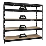 PROREGAL Profi Schwerlastregal Rhino EXTRA BREIT schwarz HxBxT 180x200x60cm Fachlast 500kg 5X Spanplatten-Ebenen 8mm Garagenregal, Lagerregal, Steckregal, Weitspannregal