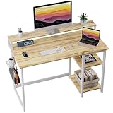 GreenForest 100 x 50 cm Schreibtisch Holz mit Regal und Monitorständer, Computertisch Schreibtisch mit Stauraum, Schreibtisch Eiche, Beige