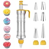 AstraLoom Tortenspritze,Garnierspritze Edelstahl,400ml Dessert Dekorieren Spritze mit 6 Tüllen,Gebäckspritze, Sahnespritze, Backspritze Wiederverwendbar,für Cupcakes, Kekse﻿,Donuts,Kuchen