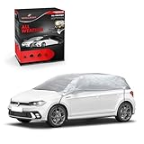 WALSER Abdeckplane Auto All Weather Basic, Abdeckplane wasserdicht, 100% wetterfeste Auto Abdeckplane, Autoabdeckung Outdoor, Auto Abdeckplane wasserdicht, Autoplane Halbgarage Größe M Silber