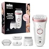 Braun Silk-épil 9 Epilierer Damen / Haarentferner für langanhaltende Haarentfernung, Rasier- und Trimmeraufsatz, Micro-Grip-Pinzetten-Technologie, Hochfrequenz-Massageaufsatz, 9-725, weiß/roségold
