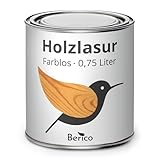 Berico Holzlasur - Farblos - 0,75 Liter Lasur - Transparent - Wetterfeste Holzschutzlasur für Innen und Außen - Holzschutz, Wetterschutz und UV-Schutz