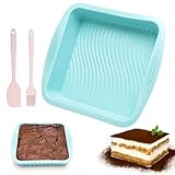 VOSSOT Brownie Backform Silikon Backform Eckig Kuchenform Eckig Kastenform 20 × 20 × 5 cm Silikonbackform Silikonformen Zum Backen von Brownies Tiramisu mit BüRste und Schaber