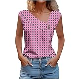 Damen-Tops, Sommer-Tops für Damen, Tanktop mit Knopfleiste, V-Ausschnitt, ärmellos, einfarbig, Cami-Weste, entspannte Blusen, 2024, neue Damenweste, Arbeit, Büro, eleganter Verkaufsausverkauf, Pink02,