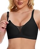 Jiuday Still BH ohne Bügel Große Brüste Damen Schwangerschafts- & Still-BHS Bequemer Gepolstert Spitze Seamless Nursing Bra Nahtloser Push Up Stillbh (Schwarz,XL)