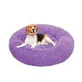 XIEMINLE Orthopädisches Hundebett, flauschig, kreisförmig, Plüsch, Anti-Angst-Hundekissen, warmes Haustiernest, waschbar, runde Welpenmatratze, weiche Katzenmatte mit rutschfester Unterseite, 140 cm