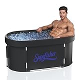 Eisbadewanne für Athleten, 489 L Ovales Kaltwasser-Plungetauchbecken mit Isolierdeckel & Ablassventil, Tragbar & Faltbar, Kaltwassertherapie zu Hause/Fitnessstudio/Outdoor