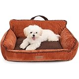 FUKUMARU Katzenbett, weiches Katzensofa aus geripptem Samt, 71 cm, waschbarer Bezug, wasserfest, Tragegriff und rutschfeste Unterlage für Katzen und kleine Hunde, orange