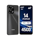 invens NOTE TK02 Handy Ohne Vertrag - 12GB(4+8)+128GB /256GB Smartphone Ohne Vertrag Android 14, 6,52 Zoll Bildschirm 4500mAh Handy Günstig, 16MP+8MP Kamera, 4G Dual SIM/Face ID/GPS/3.5mm Jack Schwarz