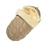 Fellhof® Lammfell Fußsack Kinderwagen WINTERBERG, OEKO-TEX® zertifiziert, 50x98 cm, wind- und wasserdicht, Allroundmodell, mit stufenlos verstellbaren Gurtschlitzen, waschbar bis 30°C beige
