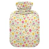 Wärmflasche mit buntem Blumenmuster, mit weichem Bezug, 1 l Heißkompressenbeutel für Wärme- und Kältetherapien