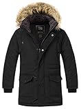 ZSHOW Jungen Winter Baumwolle Gepolsterter Mantel Wasserabweisend Outdoor Jacke Kunstpelz Kapuze Warme Mäntel Gesteppte Jacke Winddichte Parka Schwarz 152-158