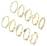 ORAZIO 10 Stück Gold Ringe Frauen 14 Karat Vergoldete Ring Damen Goldene Ringe Set Goldring Damen Stapelbare Fingerring mit Opal Zirkonia Daumenringe Damenring Wasserfest Gold Ring Schmuck für Damen