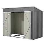 Jaxilyn Metall Gerätehaus Gerätehaus mit Pultdach,Gartenhaus Geräteschuppen Garten Schuppen Inkl. Metallfundament (ohne Boden), Geräteschrank für Garten (Grau, M)