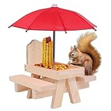 Eichhörnchen -Picknicktisch Feeder mit Regenschirm Holz Eichhörnchen -Feeder für außen süße Chipmunk -Feeder mit Zwei Bänken Eichhörnchenhaus für kleine Tiere Holzfarbe